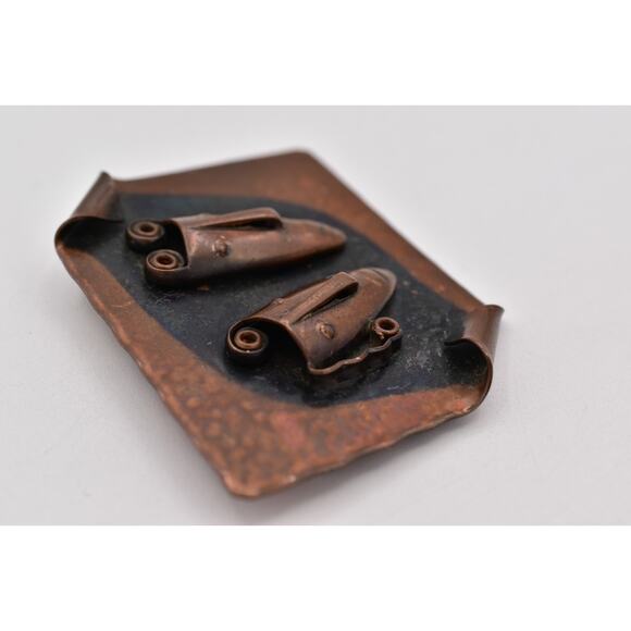 Rebajes Vintage Brazilian Mask Pin Brooch Abstract Copper Signed 1950s BinBP - Picture 9 of 12